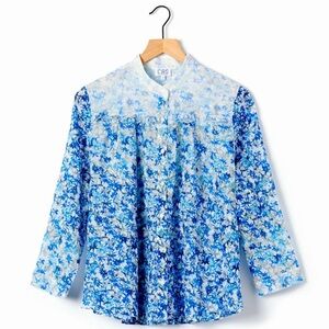 CAS Cloth And Steel Floral Button Up Blouse Lightweight Flowy Cotton Blue SZ XS